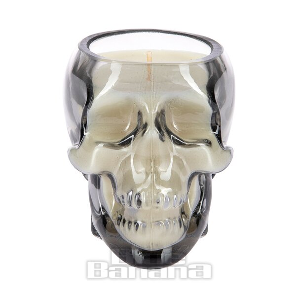 Blue Banana Smoked Glass Skull Candle (Haunted House)