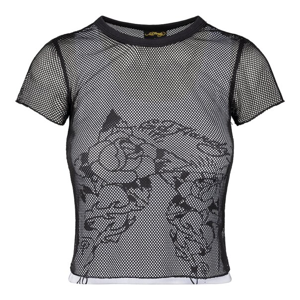 Ed Hardy Climbing Rose Mesh T-Shirt (White/Black) | Mesh T-Shirts