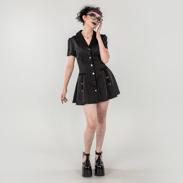 Banned X Blue Banana Pinstripe Core Dress (Black) | Gothic Mini Dress
