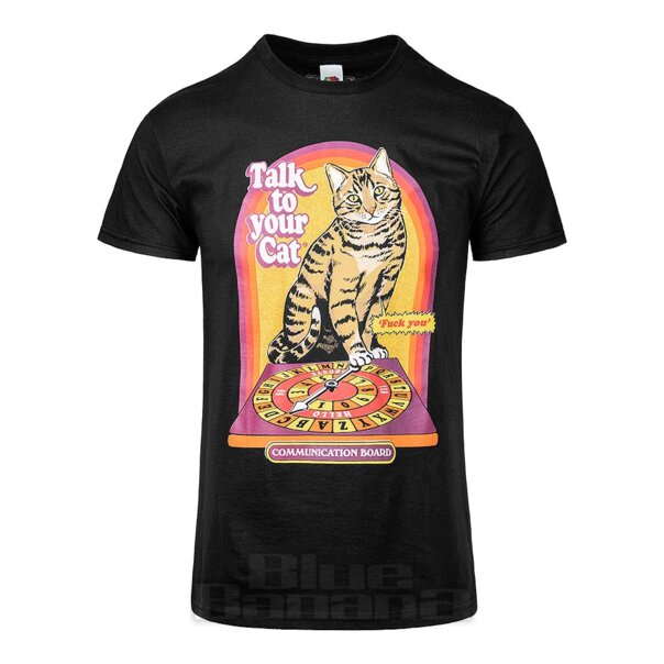 Blue Banana Sprich Mit Deiner Katze T-Shirt (Schwarz)