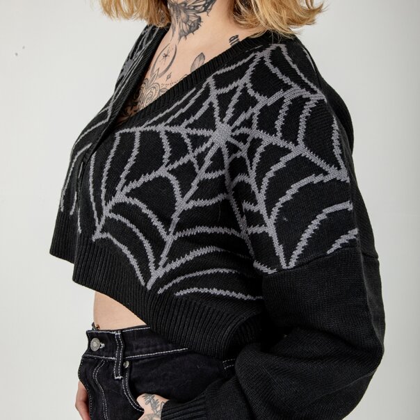 Banned Web Of Night Cardigan (Black/Grey) | Alternative Knits | Autumn Fashion
