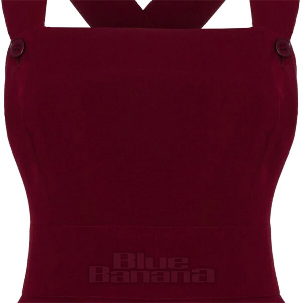 Hell Bunny Patti Pinafore Dress (Burgundy) | Blue Banana