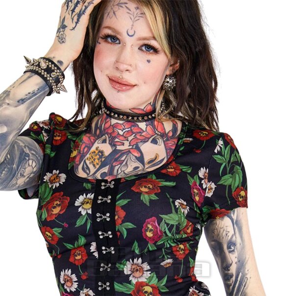 Jawbreaker Flower Skull Top (Schwarz) | Blue Banana