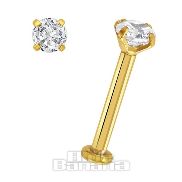 Plasma Gold 1.2 x 8mm Round 3mm Crystal Labret | Ear & Lip Jewellery