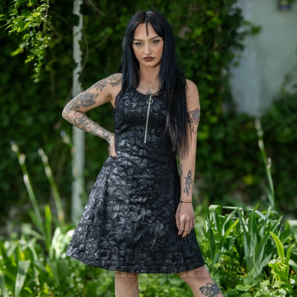 Jawbreaker Cat Front Zip Mini Dress (Black) | Alternative Fashion, Goth Clothing