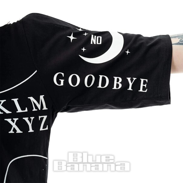 Heartless Ouija Spirit Bat Open Sleeve Crop Top (Black) | Blue Banana