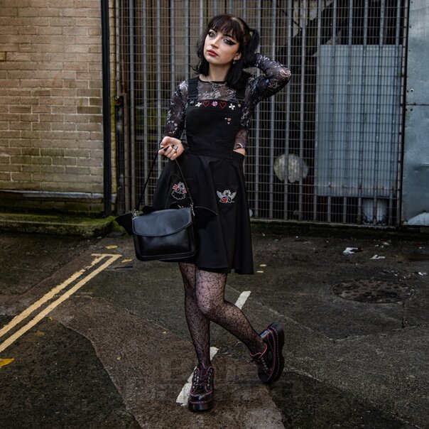 Hell Bunny Cupid Pinafore Dress (Black) | Alternative Pinafore Dresses
