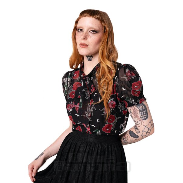 Hell Bunny Blooming Elle Blouse (Black) | Blue Banana