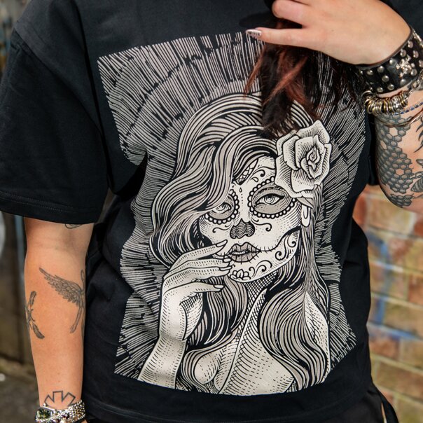 Blue Banana Sugar Skull T-Shirt (Black) | Printed T-Shirts