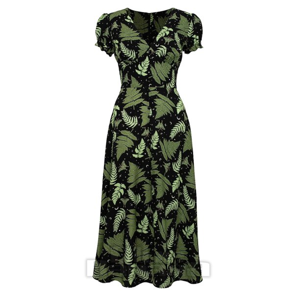 Hell Bunny Gaia Midi Dress (Black/Green) | Alternative Fashion, Goth Clothing