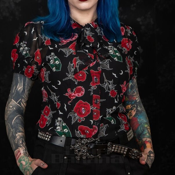 Hell Bunny Blooming Elle Bluse (Schwarz) | Blue Banana