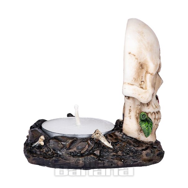 Teelichthalter „Something Different“ mit Totenkopf-Rosenmotiv (weiß) | Blue Banana