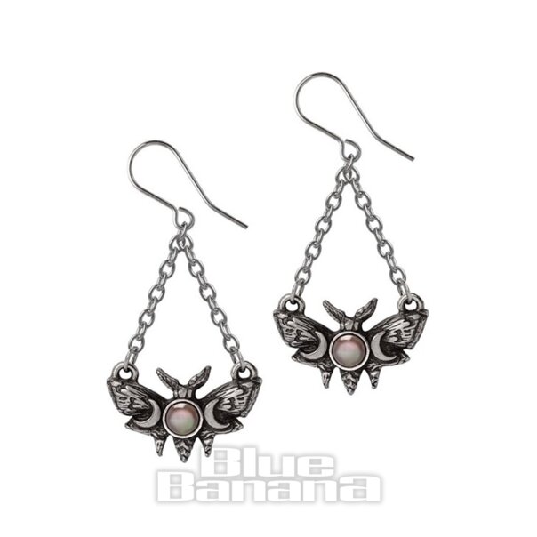 Alchemy Gothic Lunar Moth Drop Earrings (Silver) | Alternative Fashion, Goth Clothing