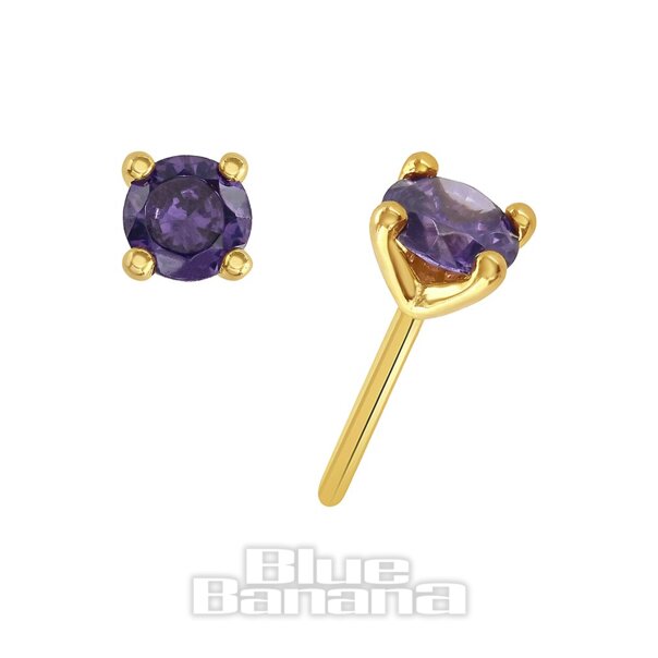 Blue Banana 14 Karat Gold Zirconia Cubica Da 2 Mm Parte Superiore Senza Filettatura (Ametista)| Body Piercing Jewellery