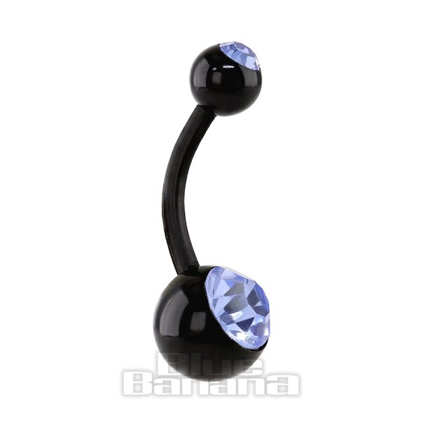 Blue Banana Body Piercing Para Ombligo de 1.6mm Acrílico Negro con Doble Joya - Zafiro