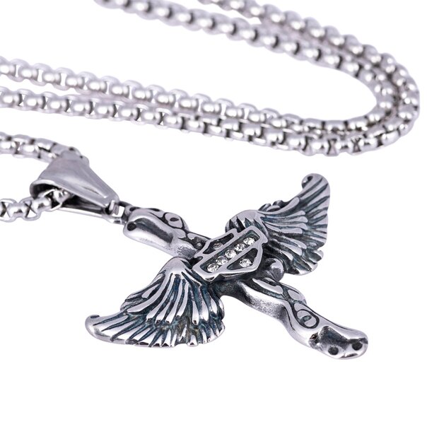 Blaue Bananen-Halskette mit geflügeltem Kreuz aus Stahl (Silber) | Alternative Accessoires