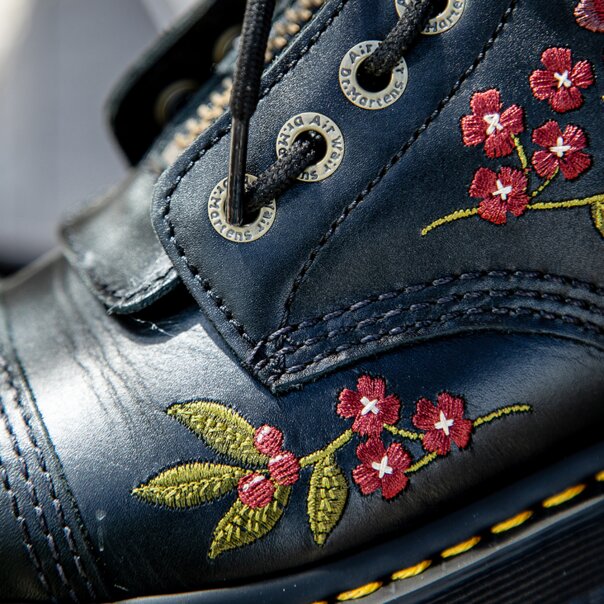Dr Martens Floral Wanama Sinclair Boot (Black) | Alternative Boots