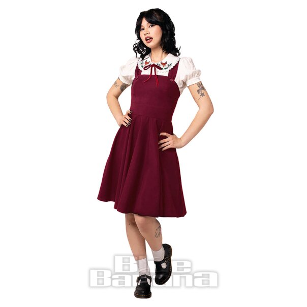 Hell Bunny Patti Pinafore Dress (Burgundy) | Blue Banana