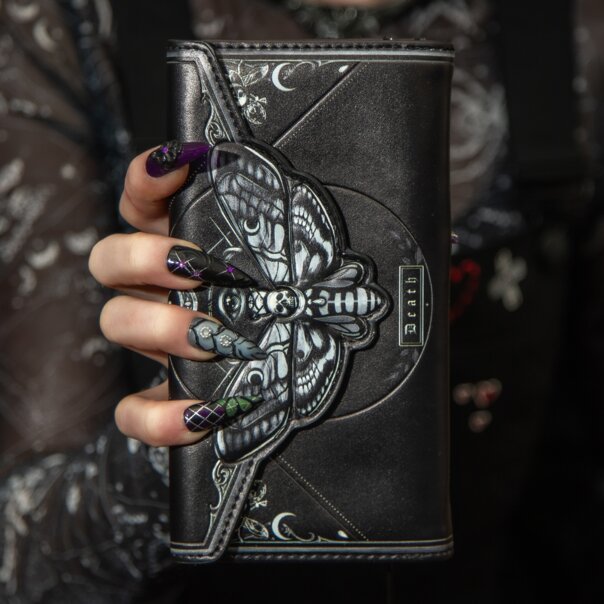 Nemesis Now Death's Head Moth Embossed Gothic Purse (Black) | Blue Banana