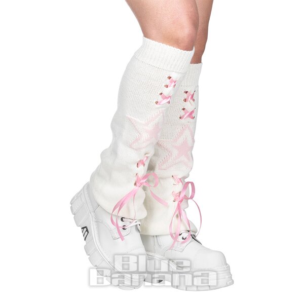 Blue Banana Star Legwarmers (White/Pink) | Alternative Accessories