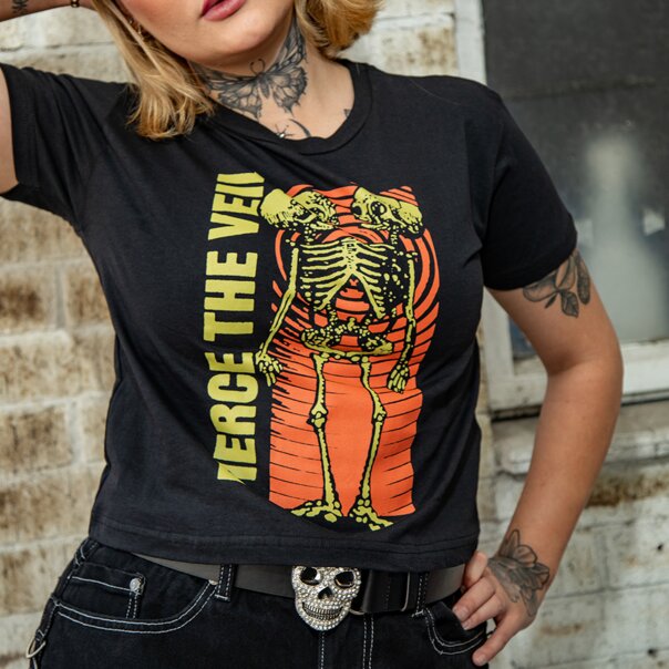 Pierce The Veil Wavy Skeleton Crop T-Shirt (Black) | Cropped Band Tees