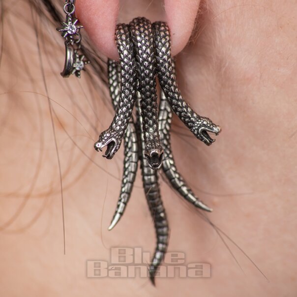 Blue Banana Steel Triple Snake Ear Weight (Silver) | Body Piercing Jewellery