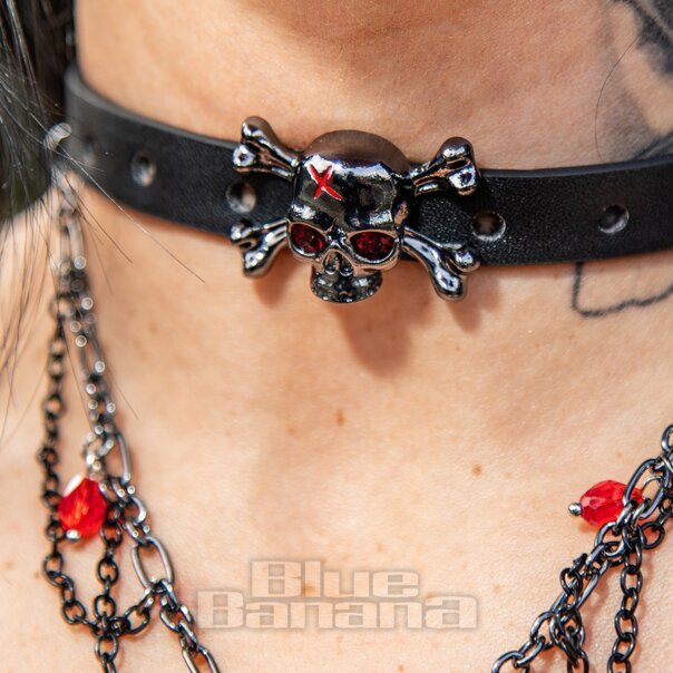 Blue Banana Herz & Schädel Kettenhalsband (Schwarz/Silber) | Blue Banana