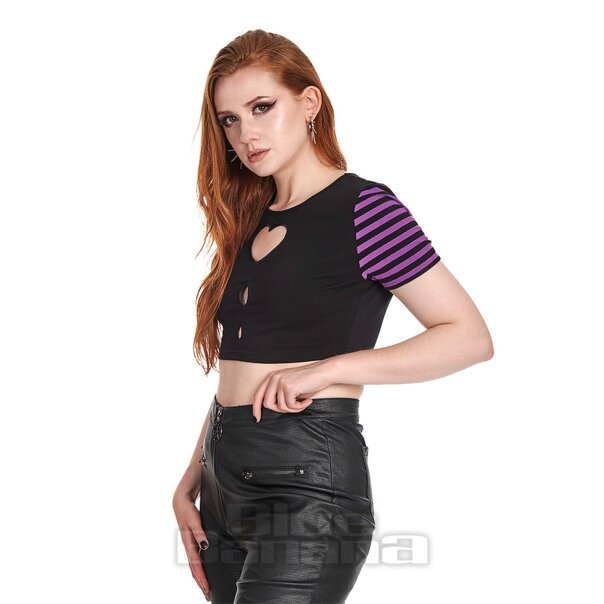 Banned Aiko Herz -Crop -Top (Schwarz/Lila)