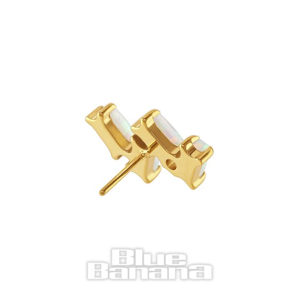Blaues Bananen-Plasma-Gold-Zick-Zack-Oberteil aus synthetischem Opal ohne Faden (Gold)| Körperpiercing-Schmuck