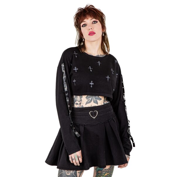 Banned Crossbound Crop Jumper (Black) | Banned Alternative Clothing