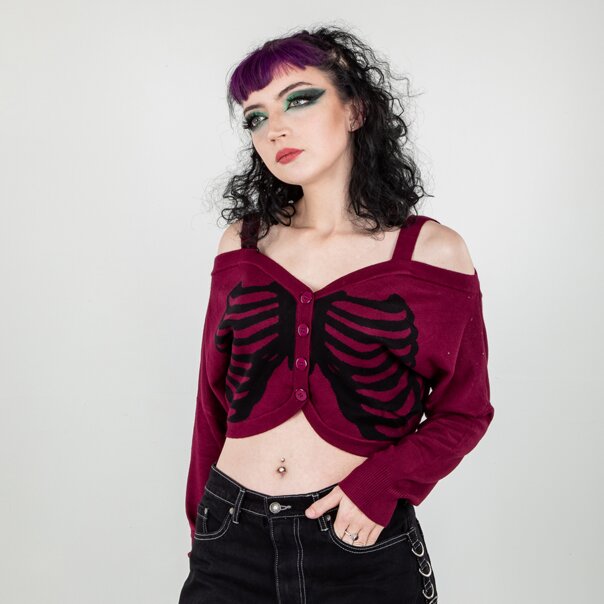 Banned Ligeia Cardigan (Burgundy & Black) | Banned Alternative Clothing