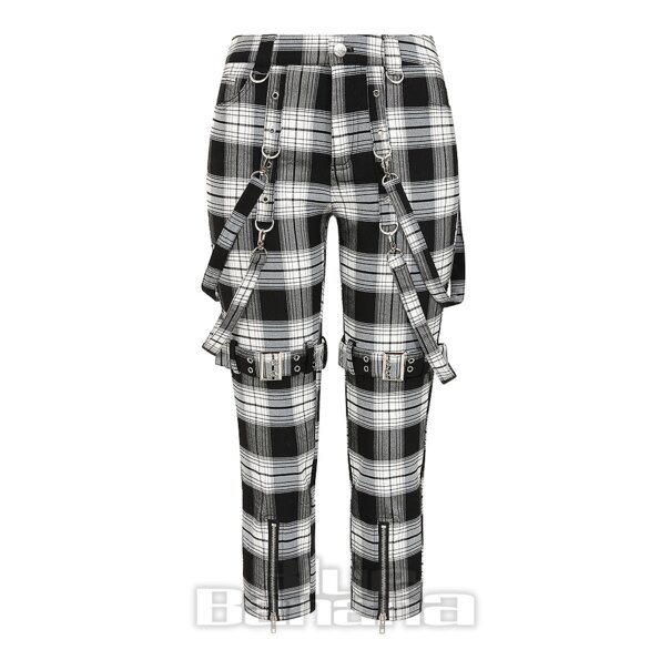 Banned Nocturne Buckle Trousers (Black/White) | Alternative Fashion, Goth Clothing
