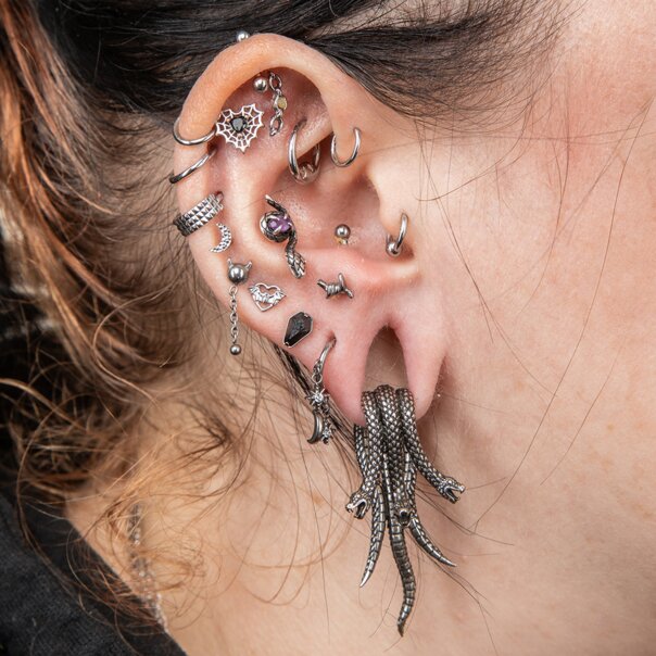 Blue Banana Steel Triple Snake Ear Weight (Silver) | Body Piercing Jewellery