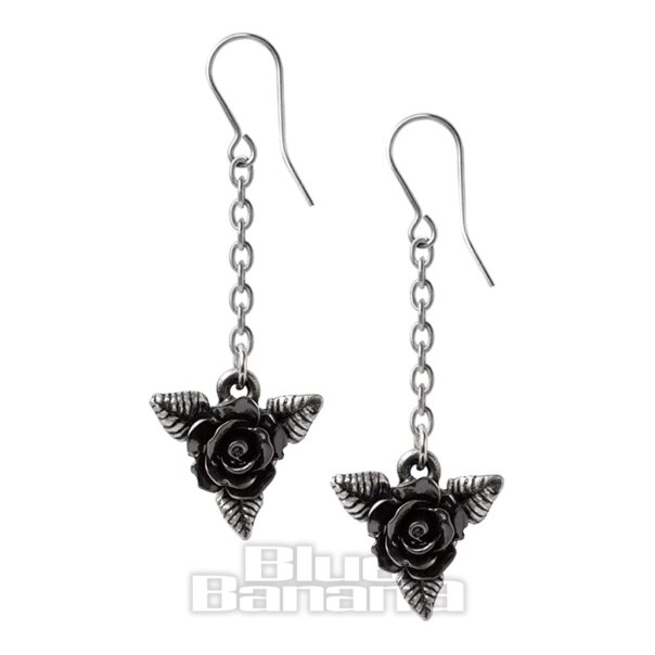 Alchemy Gothic Rose Dropper Earrings (Black) | Blue Banana