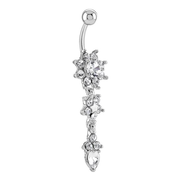 Surgical Steel 1.6 x 10mm 3 Flower Crystal Navel Bar | Piercing Jewellery