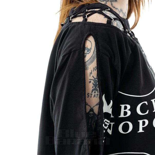 Heartless Ouija Spirit Bat Open Sleeve Crop Top (Black) | Blue Banana