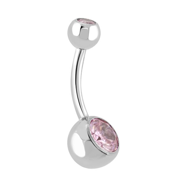Blue Banana Polished Titanium 1.6mm Double Jewelled Navel Bar (Rose) | Blue Banana