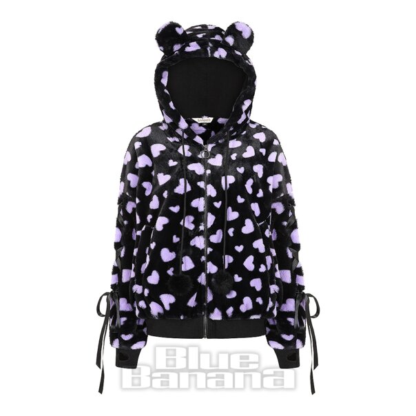 Banned Nanami Kawaii Hearts Hoodie (Black/Purple) | Blue Banana