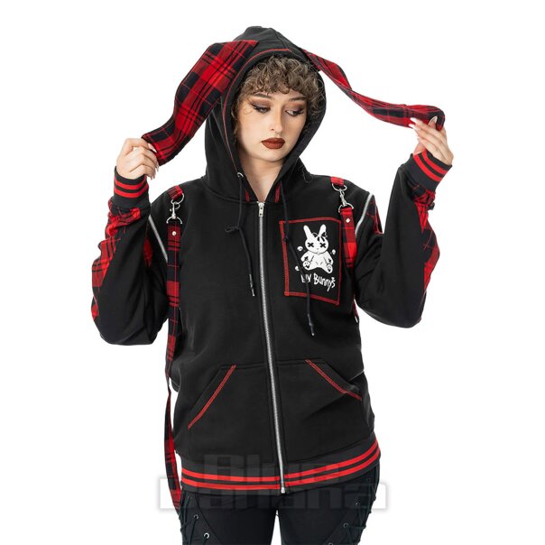 Luv Bunny Cursed Bunny Zip Hoodie (Black/Red) | Alternative Clothing