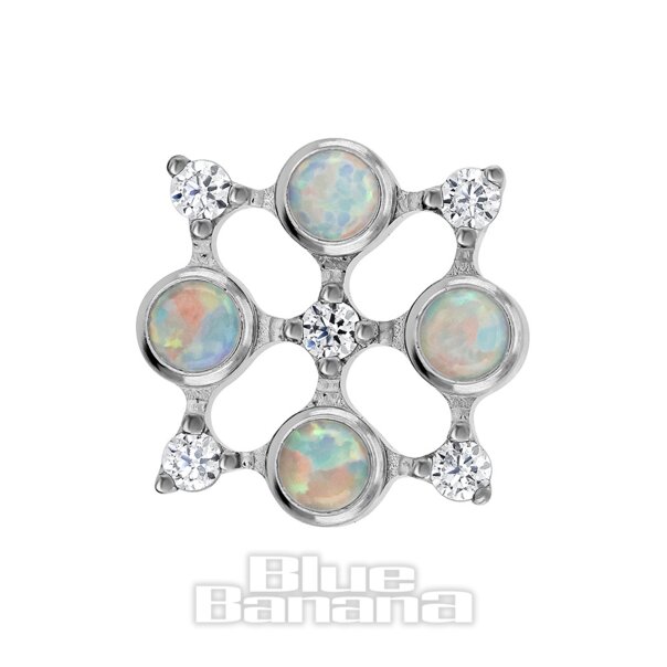 Blaue Banane, polierter Titan-Quad-Synthetischer Opal und fadenloses Zirkonia-Oberteil (Silber)| Körperpiercing-Schmuck
