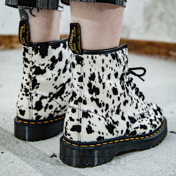 Dr Martens 1460 Bex Dalmatian Hair-On Leather Boots (Black/Cream) | Dr Martens Boots