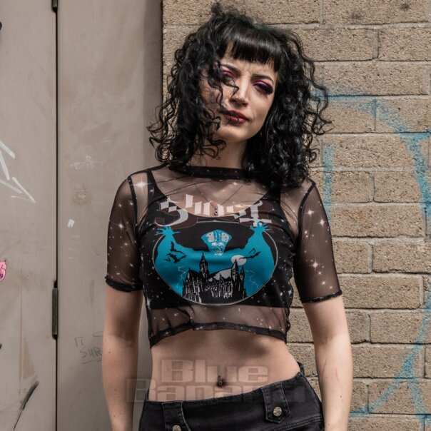 T-shirt corta in rete Ghost Opus (nera) | Moda alternativa, magliette di gruppi musicali