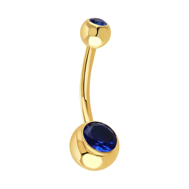 Blue Banana Plasma Gold 1.6mm Internally Threaded Double Jewelled Navel Bar (Capri) | Blue Banana