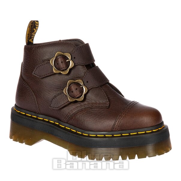 Dr Martens Devon Flower Grizzly Platform Boots Brown DMs