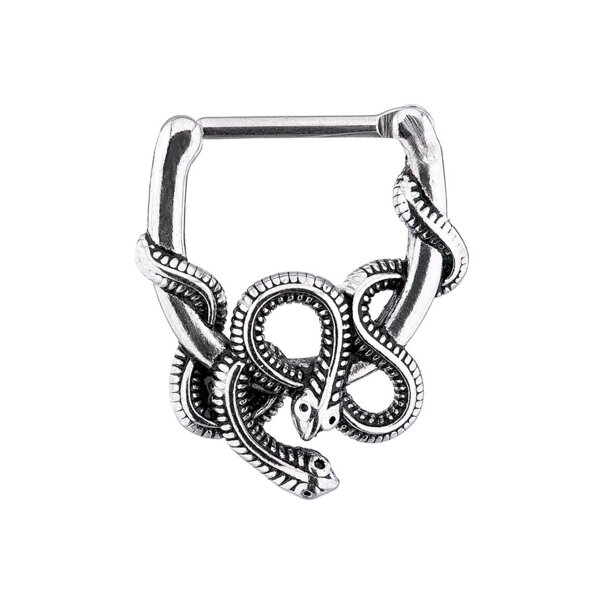 Ohrklicker „Schlange auf Hufeisen“ aus Chirurgenstahl von Blue Banana (Silber) | Piercingschmuck