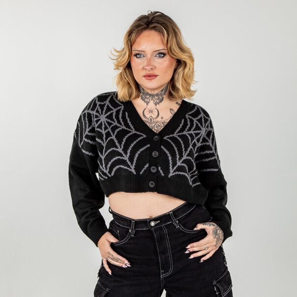 Banned Web Of Night Cardigan (Black/Grey) | Alternative Knits | Autumn Fashion