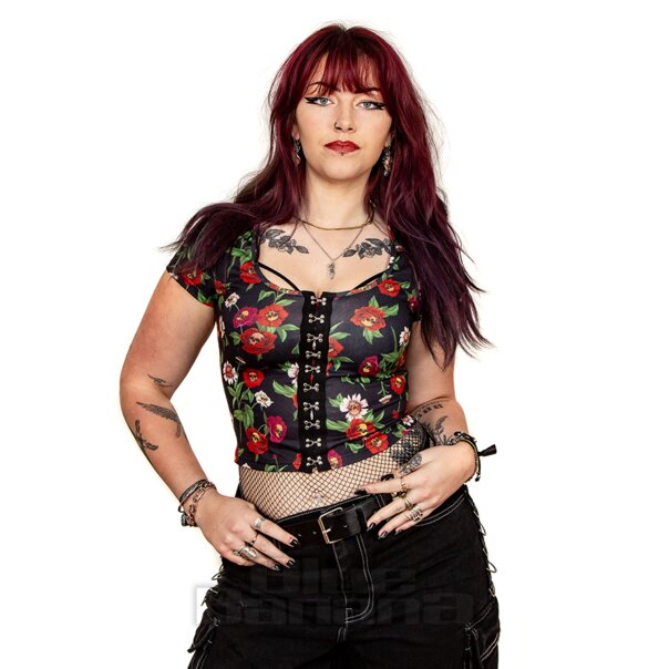 Jawbreaker Flower Skull Top (Schwarz) | Blue Banana