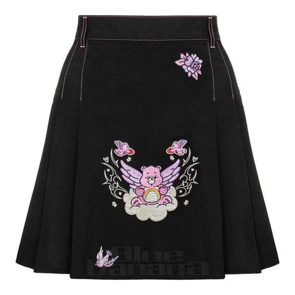 Hell Bunny X Care Bear Cheer Bear Pleated Mini Skirt (Black) | Alternative Fashion, Goth Clothing
