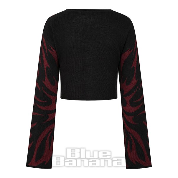 Banned Toxic Love Cropped Jumper (Black/Burgundy) | Alternative Clothing, Alternative Jumpers