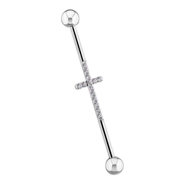 Barre industrielle croix en acier chirurgical Blue Banana (argent) | Bijou de piercing